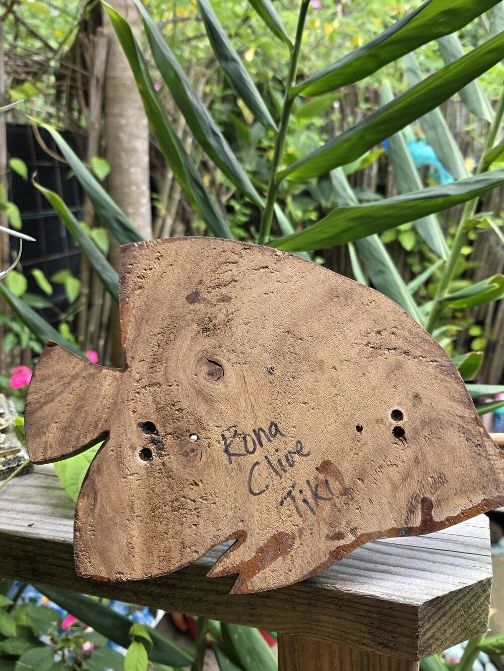 Vintage Hand-Carved Hardwood Angelfish Toilet Paper Holder - Island Decor